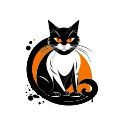 Logo. Orange, black and white palette cat in artistic style full body