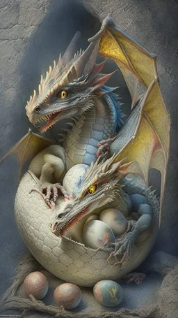 dragon with baby and eggs