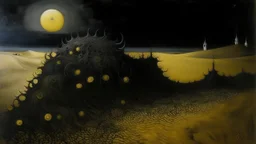 Gray demonic dunes with spikes at night painted by Gustav Klimt