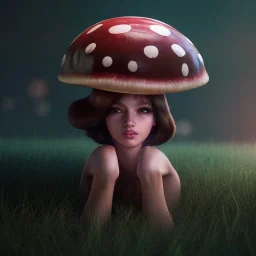 Mushroom head girl in mushroom unreal 5, octane render, cinema4d, redshift render, hyper realistic, cenematic, vibrancy, synthwave, retouch, centered, dynamic lighting, dramatic lighting, 4k, highly detailed, attractive beautiful, realistic, epic composition, holographic,