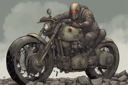 motorcycle, comic book,post-apocalypse, gray background,