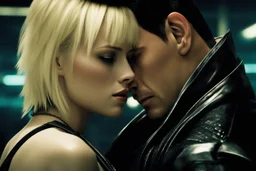 Jason David Frank short dark hair with hugging pretty blonde shorthaired sad girl crying, photo realistic, modern dark fantasy, penthouse