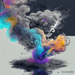 Create a composite depicting the allure of drugs through visually captivating elements like swirling smoke, vibrant colors, and intriguing patterns.