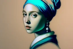 flower cut, girl with pearl earring S<AI in moonlight, shaded pastel and charcoal drawing, bioluminescent, holographic