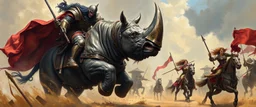 knights and lances tournament, horses hit hard, oil and airbrush, epic fantasy illustration, black giant on rhino with steel gauntlets, scared knights and women