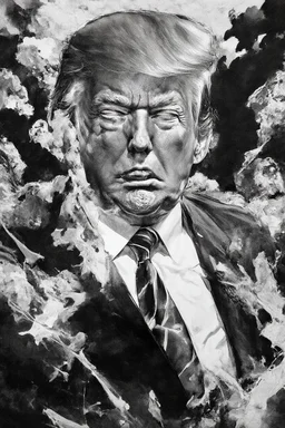 trump justinsun ethereum battle in the trenches seeing the future in the style of surrealism black and white