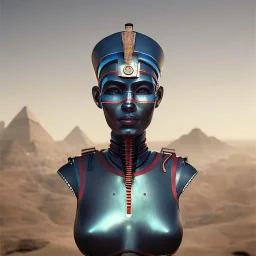 Nefertiti cyberpunk, full body, robocop, Egypt background