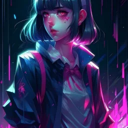 creepy, wearing in punk outfit, Your Name anime art style, Synthwave, dream word, horror