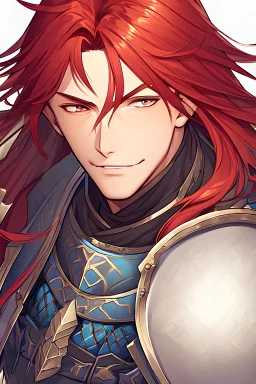 medium long red hair male armored face close up medieval age