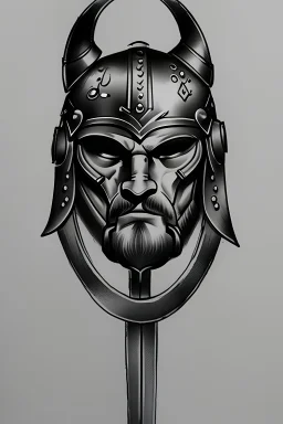 draw a military-style tattoo of a Viking helmet