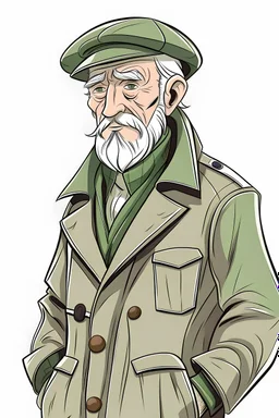 a old irish farmer in turtle neck and trench coat in manga style