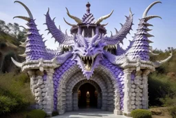 A pale violet fortress with dragon horns designed in ancient Roman mosaics painted by Cai Jia