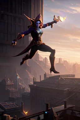 an elf jumping from a building, fantasy art, 4k, ultradetailed body