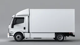 side profile of a white generic light commercial truck with cube box, pixxar