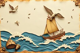 steampunk paper design with sea and birds for background