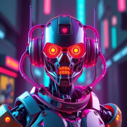 a cyberpunk robot, bright colours, futuristic, dystopia, stylised, digital art, 3d render