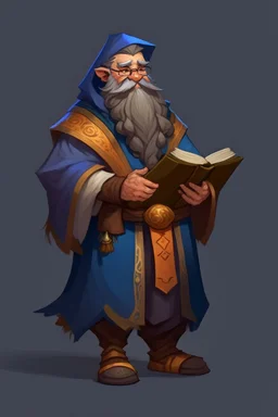 Dwarven student wizard with a D on his robes