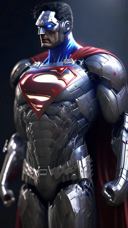 superman become robot, ultra realistic, 4k, ultra detail, full body, full picture