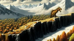 Dragon. Mountains. Snow. City. Small town.