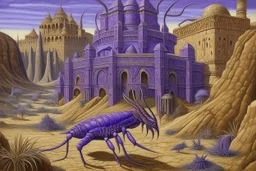 A purple Egyptian kingdom with a scorpion palace designed in Navajo woven art painted by Leonardo da Vinci