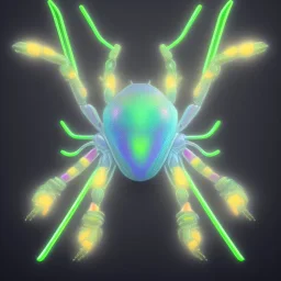 A beautiful portrait of a cyborg spider wite neon color scheme, high key lighting, volumetric light high details psychedelic background