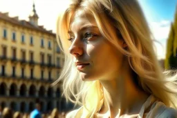 beautiful blonde woman in firenze in sunshine, shading pastel and charcoal