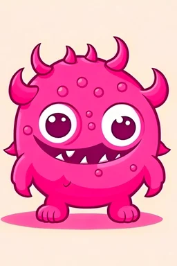 basic pink little monster with big hrons, cartoon style