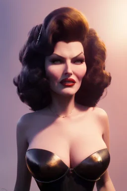 Rita Hayworth as evil queen in black leather, busty, cleavage, curvy, angry, stern look. character design by cory loftis, fenghua zhong, ryohei hase, ismail inceoglu and ruan jia. unreal engine 5, artistic lighting, highly detailed, photorealistic, fantasy