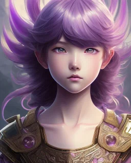 Detailed anime child girl, purple hair, purple dragon scale armour, intricate details, full body portrait, keep head in frame, slight smile, black Japanese motif, concept art, highly detailed, digital painting, concept art, sharp focus, illustration, art by Yoji Shinkawa, WLOP and greg rutkowski and alphonse mucha and artgerm and yanjun Chen and Junji ito and Makoto Shinkai, HDR, octane render