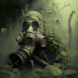 Overgrown, gasmask,