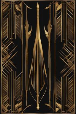 gold art deco border made of wands on a book cover, delicately designed on a black background