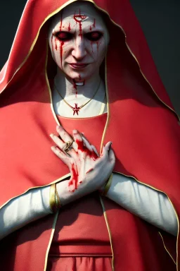 The Virgin Mary, cries with blood, Outlast, photorealistic illustration, 8k