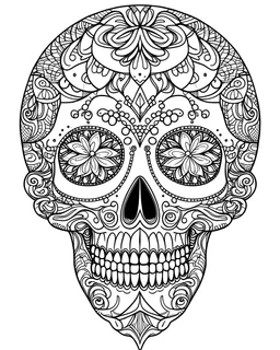 mandala, fairy skull, "Intricate Calavera Designs", full view, realistic face, coloring page, only draw lines, coloring book, clean line art, –no sketch, color, –ar 3:4, white background, minimalistic black lines, minimal black color, low level black colors, coloring page, avoid thick black colors, thin black line art, avoid colors, perfect shape, perfect clear lines,