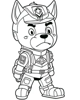 outline art for Zuma From Paw Patrol coloring page, Japanese manga style, cartoon style, cute face, white background sketch style, full body is a must, only use outline, clean line art, no shadow, bold outline