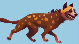 Cute chibi-style hyena dog, chasing its own tail, cartoony, colorful, exaggerated, simplified, adorable