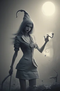 witch with broken leg in hospital, realism, depth of field, professional photo, bw