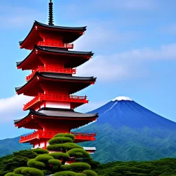 japanese pagoda, 8k, in a valcano