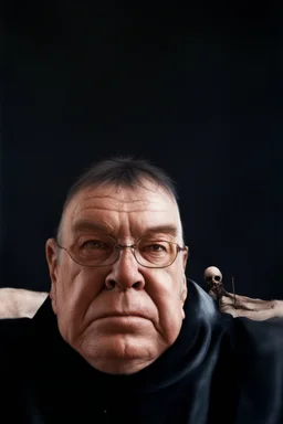 The full body of a fat old man , use the face in the picture , holding a cane , front view camera, decayed and rotting with grotesque proportions and imagery. surreal horror, biomechanical design, by hr giger and beksinski , fine lines draw