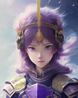 Detailed anime child girl, purple hair, dragon scale armour, intricate details, full body portrait, keep head in frame, slight smile, black Japanese motif, concept art, highly detailed, digital painting, concept art, sharp focus, illustration, art by Yoji Shinkawa, WLOP and greg rutkowski and alphonse mucha and artgerm and yanjun Chen and Junji ito and Makoto Shinkai, HDR, octane render