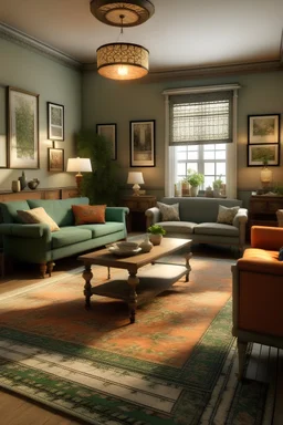 "Generate images of an old design living room. Capture the essence of a vintage or outdated interior, emphasizing traditional furniture, color schemes, and decor elements. Highlight any worn or dated features, such as furniture styles popular in past decades. Ensure the images evoke a sense of nostalgia or antiquity. This is to create a 'before' representation for a potential interior design transformation, showcasing the room's initial state before any modernization or renovation."