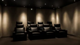 home cinema room, recliners, ambient lighting, warm environment