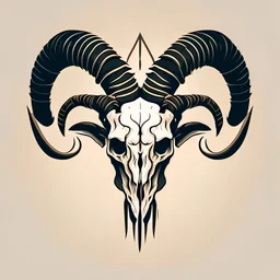 create a vector style illustration of a goat skeleton with horns facing upwards