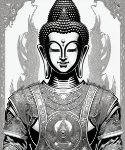 comic book line art, black and white, buddha, pencil and ink manga drawing, clean ink detailed line drawing