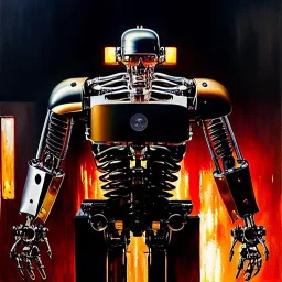 Drawing of 'Terminator T-800 Endoskeleton' painting by gaston bussiere, greg rutkowski, yoji shinkawa, yoshitaka amano, tsutomu nihei, donato giancola, tim hildebrandt,KyuYong Eom,Ren Wei Pan Oil on canvas, cinematic composition, extreme detail,fit full head inside picture,16k