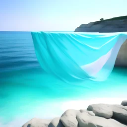 A white curtain above the sea, turquoise, pink,,Brigitte colors