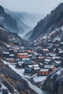 a small village at the bottom of a icy mountain