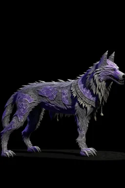 A purple ice elemental wolf designed in Bayeux tapestry painted by John Atkinson Grimshaw