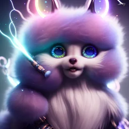 cutest AND softest creature in the world| large doll like eyes| supernatural and otherworldly| highly detailed vibrant fur| magical glowing trails| light dust| aesthetic| cinematic lighting| bokeh effect| mdjrny-v4 style