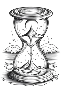 simple coloring page of a magical hour glass with a wooden frame in the center