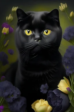 beautiful black scottish fold with flowers Rembrant